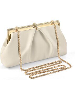 Women's Nude Pu Leather Clutch Purse For Formal Evening Shoulder Party Bag